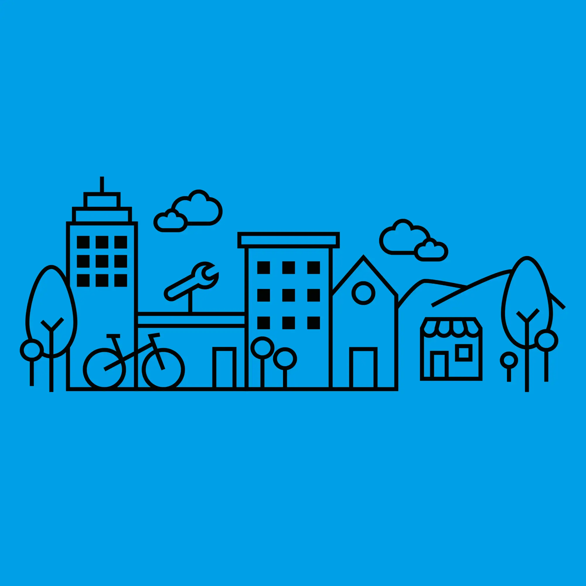 blaues Bild mit Schadtlandschaft stilisiert